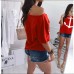 Women's Loose Fit Off-Shoulder Batwing T-Shirt – Trendy Printed Design