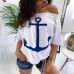 Women's Loose Fit Off-Shoulder Batwing T-Shirt – Trendy Printed Design