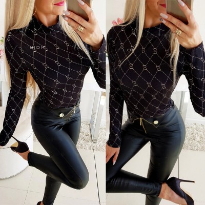 Women's Cross border Fit Slim Print T-shirt Top