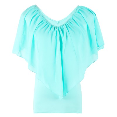 women's popular chiffon bat sleeve splicing T-shirt top