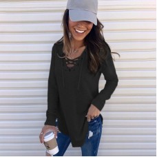 Popular Solid V-Neck Loose Top T-shirt OM8735