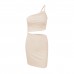 female summer number, one shoulder drawstring dress