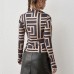 pullover half high collar long sleeve top slim sexy base coat geometric pattern printed women's T-shirt