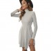 Solid Color Women's Long Sleeve Dress with High Neck, Ruffle Pleated Short Skirt