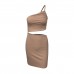 female summer number, one shoulder drawstring dress