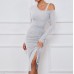 women design sense Irregular off shoulder dress Sexy waist tuck wrap skirt