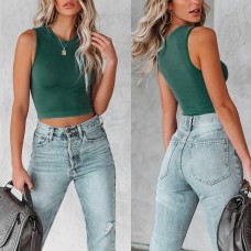 Fashion Solid Round Neck Sleeveless Women's Shirt 