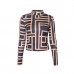 pullover half high collar long sleeve top slim sexy base coat geometric pattern printed women's T-shirt