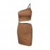 female summer number, one shoulder drawstring dress