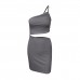 female summer number, one shoulder drawstring dress