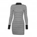women's sexy slim dress Simple long sleeve round neck slim black and white strip dress