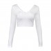 women's dress backless lace up long sleeved T-shirt navel exposed knitwear lace peach collar sexy solid color top