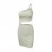 female summer number, one shoulder drawstring dress