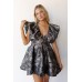 estella shoulder puff mini dress